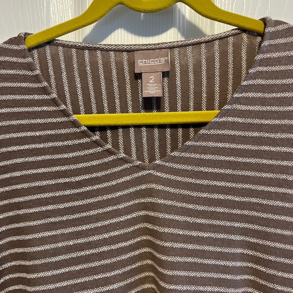 Chico's Mixed Stripe Tunic Top 3/4 Sleeve Neutral Browns Fall Casual 2 Chic - Picture 11 of 14